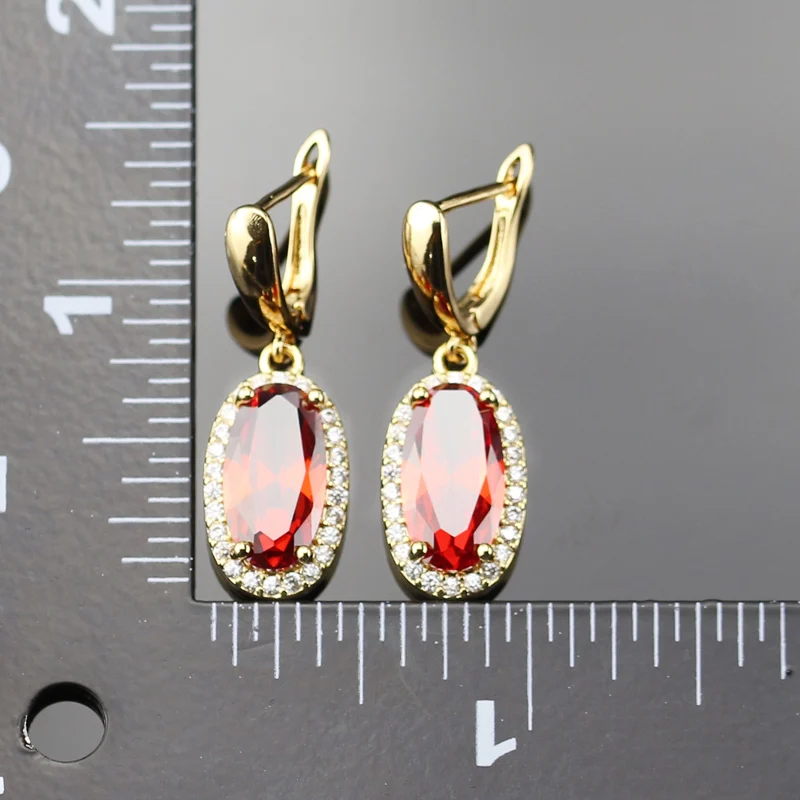 Золото Цвет комплект ювелирных изделий для Для женщин красный кристалл белый