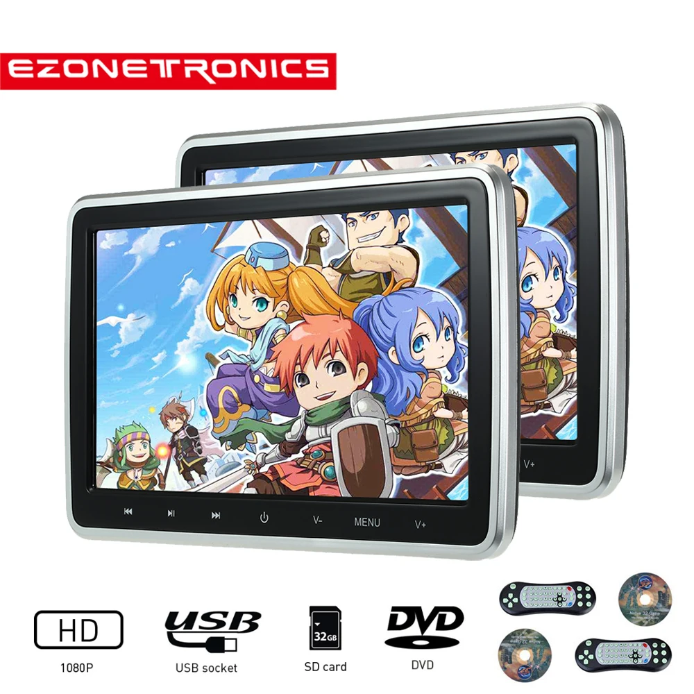 2PCS 10.1Inch Car Headrest Monitor DVD Video Player USB/SD/HDMI/IR/FM TFT LCD Screen Touch Button Game Remote Control MP4 Stereo |