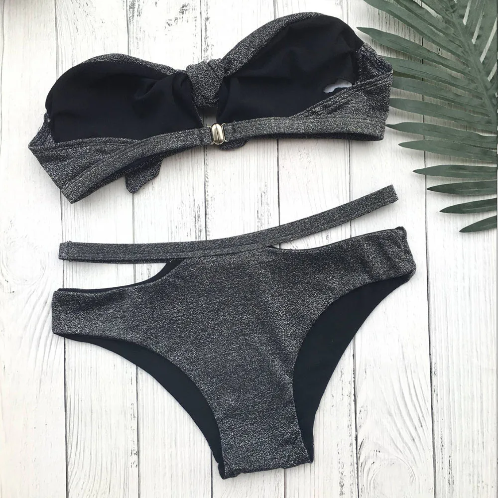 Женский купальник топ с бабочкой завязанный блестками бандаж бикини Mayokini |