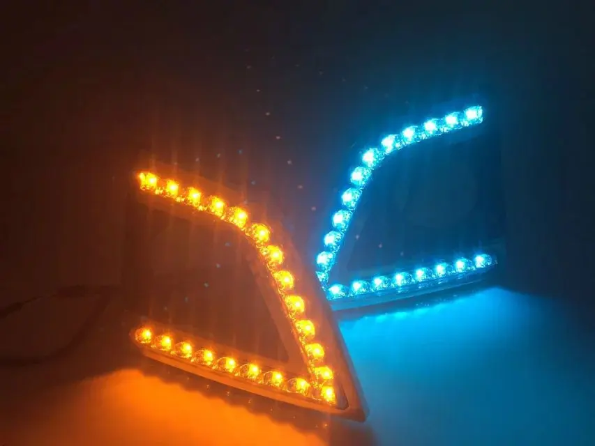 

Osmrk led daytime running light DRL with yellow turn signal, blue night light for toyota Corolla 2014-2016