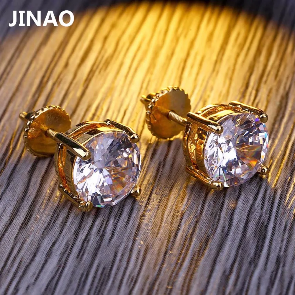 JINAO позолоченные/Серебристые серьги-гвоздики со льдом и большим фианитом, ювелирные изделия в стиле хип-хоп рок, серьги для мужчин и женщин, подарки