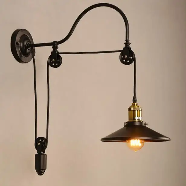 

vintage Loft Antique iron Wall lamp Lift Retractable Pulley Wall Sconce Lighting for bedside Bar Cafe Light 110-240V