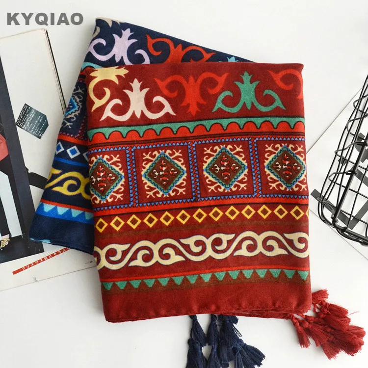 Женский дизайнерский длинный шарф в богемном стиле с геометрическим принтом|printed