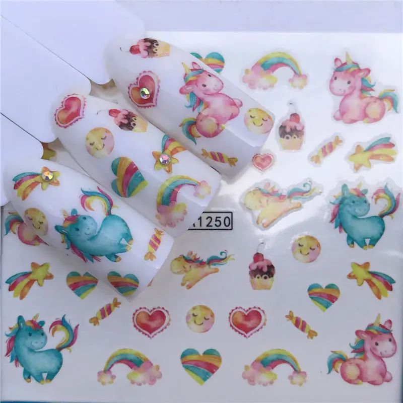 

YWK 10 Styles Cartoon Nail Sticker Water Decals Flowers Watermark Ink Slider for Nails Art Decoration Gel Nail Accessories