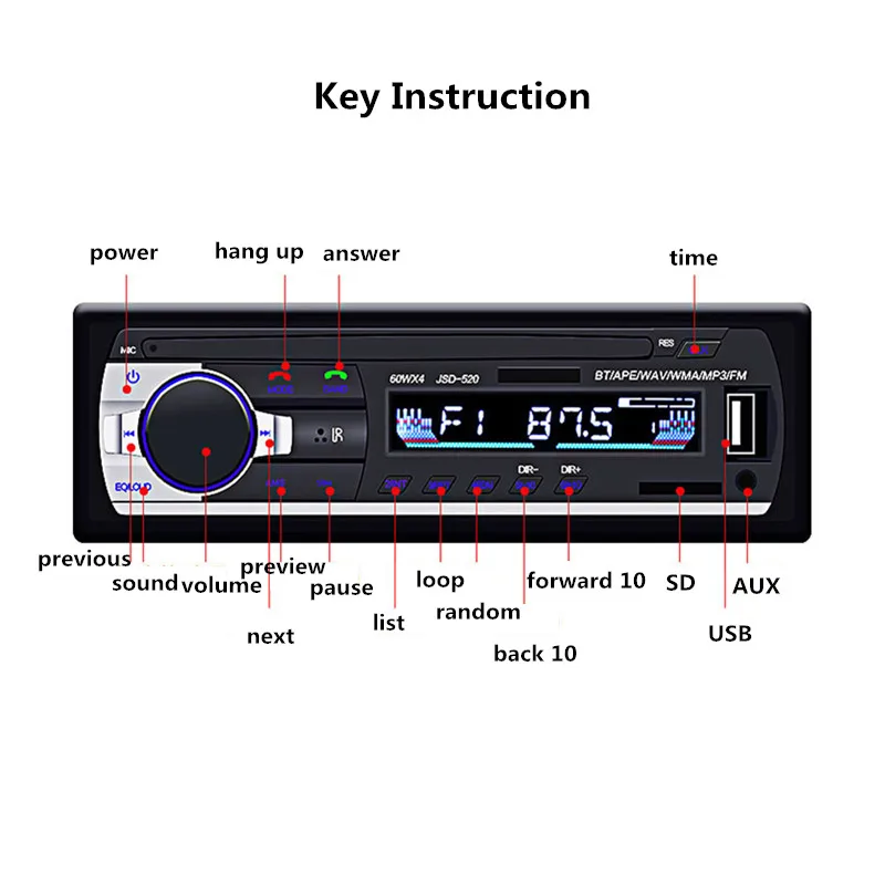 12 В Авторадио 1 Din автомобильное радио JSD-520 стерео Bluetooth аудио MP3 рекордер USB SD AUX