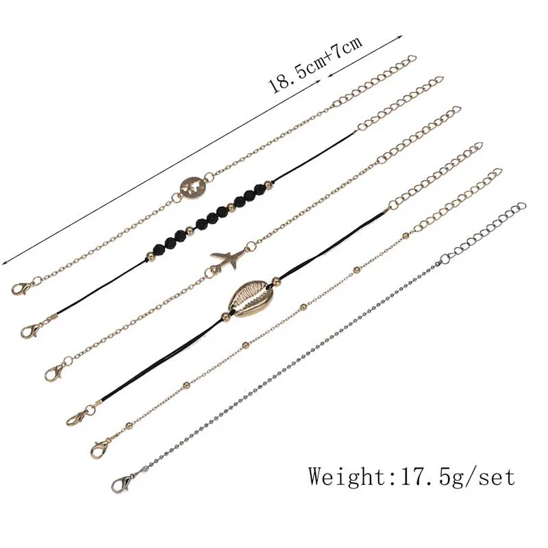 

6 Pcs/Set Simple Link Chain Bracelet Set for Women Gold Sea Shell Charm Bracelet Boho Statement Jewelry Gift Braclets for Women