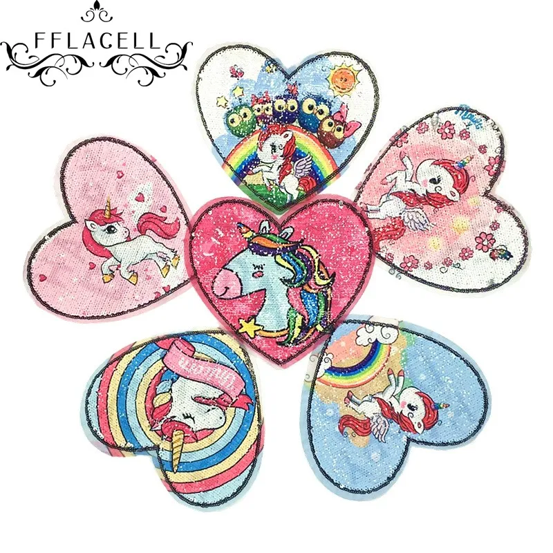 Двусторонние патчи с блестками FFLACELL в виде единорога Мультяшные радужной