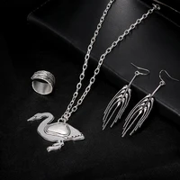jewdy fashion animal dangle jewelry set vintage goose pendant necklace tassels earrings open rings for women girls gifts