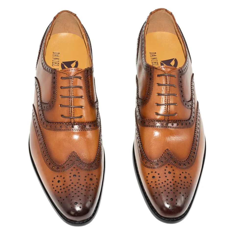 туфли мужские натуральная кожа пуанты коричневое цвета brogue указал палец бренд