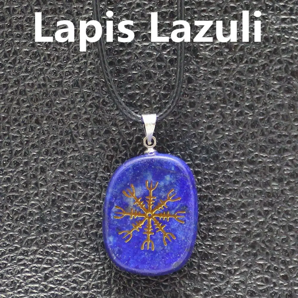 Горячий кулон из природного кварца ручной работы Aegishjalmur Viking Guardian - Окраска металла: Lapis Lazuli