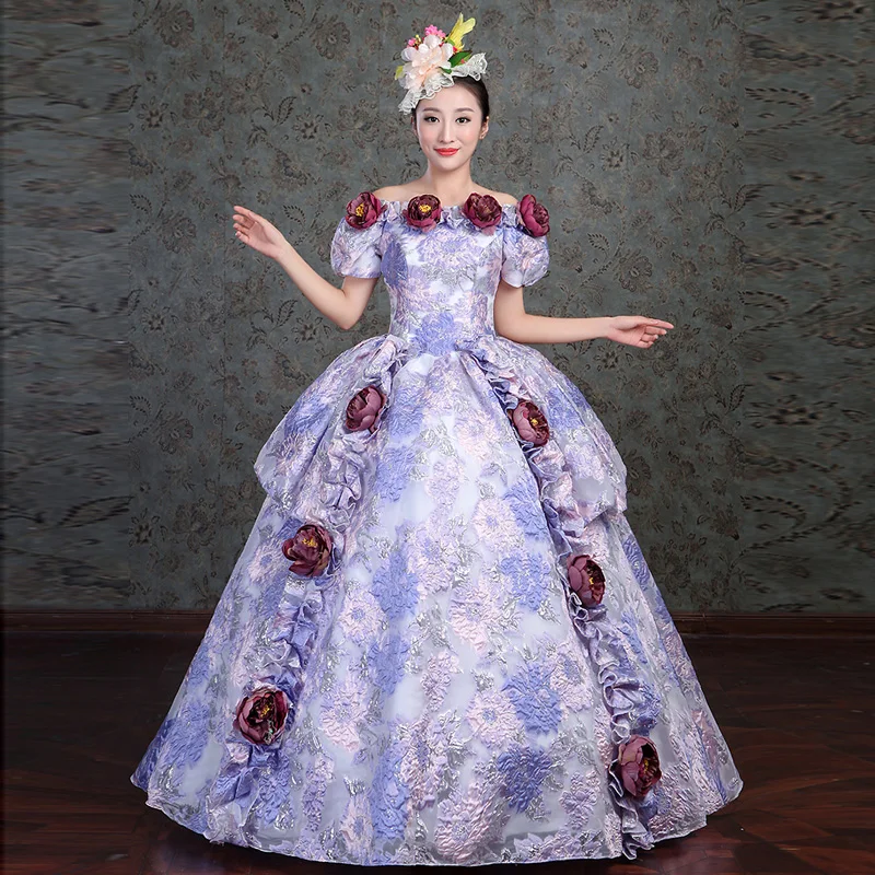 2018 Цветочные Фэнтези Slash шеи с коротким рукавом Marie Antoinette женское платье