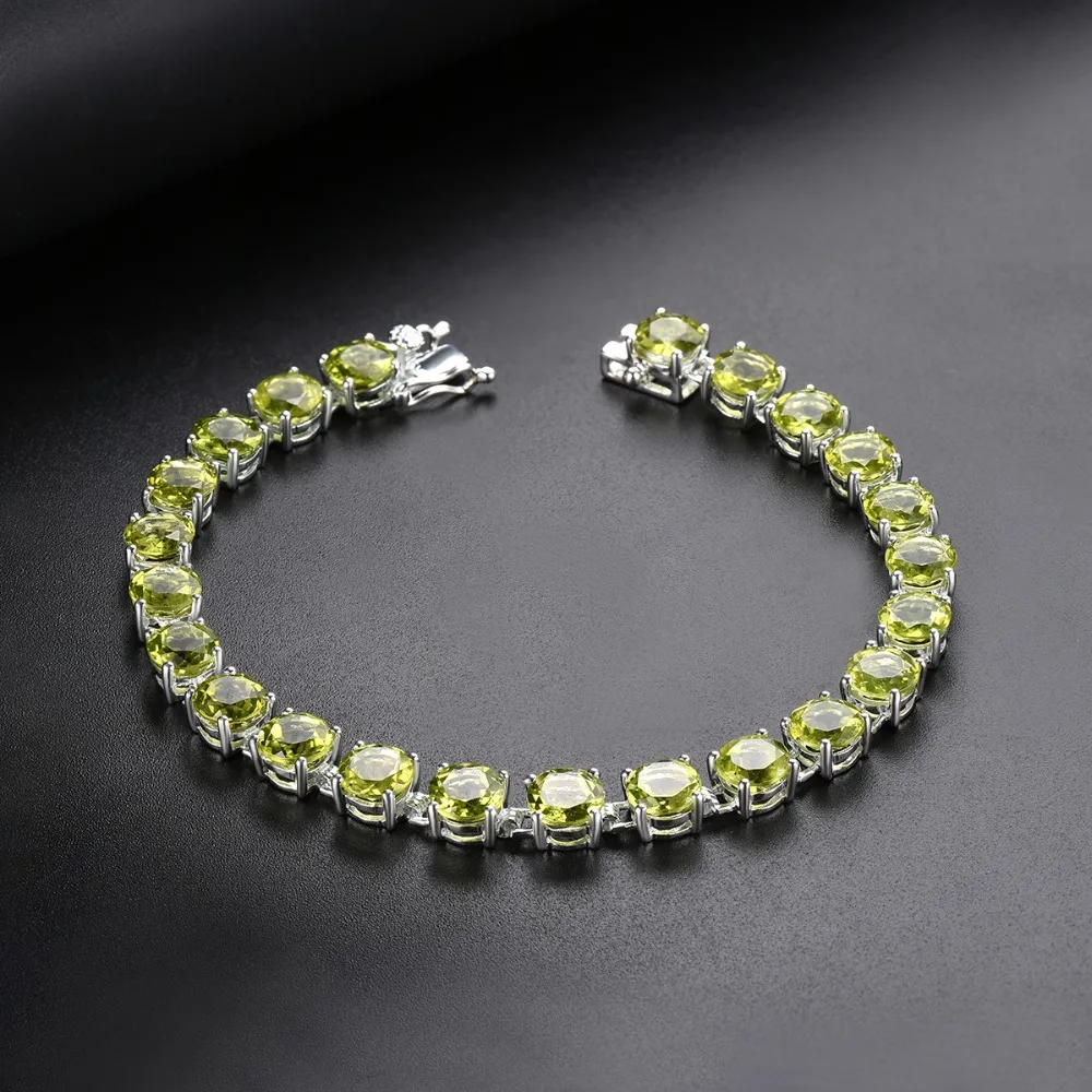 Hutang, 21, 41 ct, натуральный Перидот, твердый, 925 пробы, серебряный, звено, цепочка, браслет для женщин, Круглый, 6 мм, драгоценный камень, хорошее ювелирное изделие, новинка 7,25