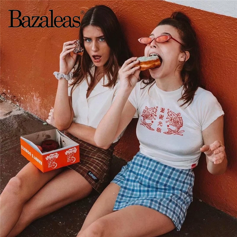 Укороченные Базовые Женские винтажные Топы Bazaleas в стиле Харадзюку повседневная