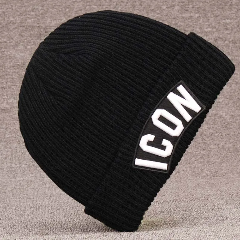 DSQICOND2 Skullies шапочка вышивкой Лыжный Спорт Трикотажные Шапки значок Для женщин Для мужчин зимние Кепки теплые шапки бэги вязать Skullies капот Кепки s - Цвет: Черный