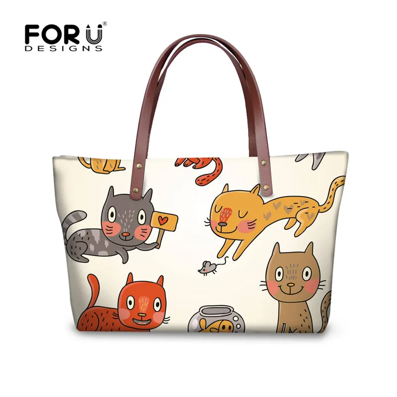 FORUDESIGNS/женские сумки с принтом кота, высокое качество, сумки через плечо для дам, большая вместительность, сумки для покупок, Bolsa Feminina - Цвет: H6156AL