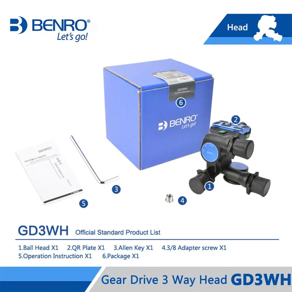 Benro GD3WH головка Шестерни диск 3-осевая голова трехмерной головки для Камера штатив с максимальной нагрузкой 6 кг