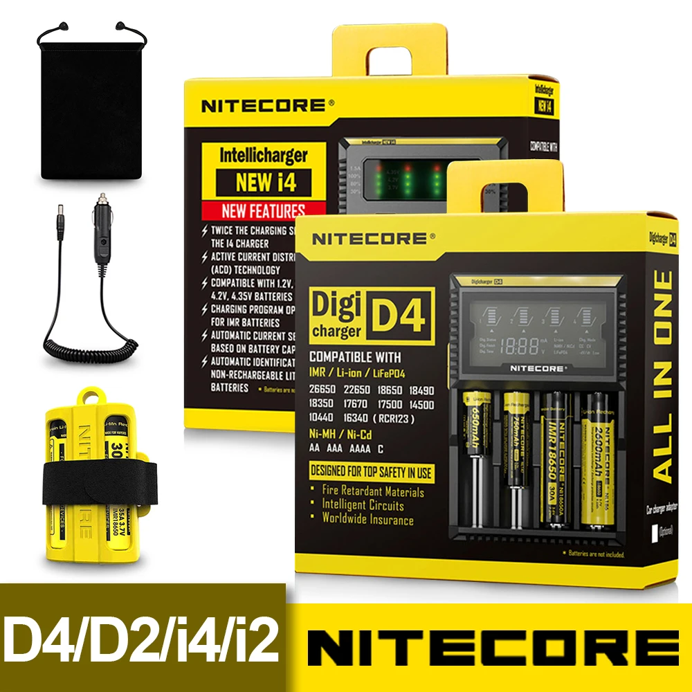 Nitecore D4 D2 Новый I4 I2 Digicharger LCD интеллектуальная схема Global Insurance Li Ion 18650 14500 16340 26650