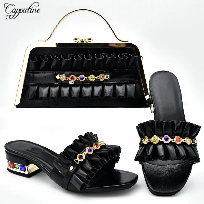 Чудесные тапочки кораллового цвета и Набор сумок с камнями для вечерние 333-5