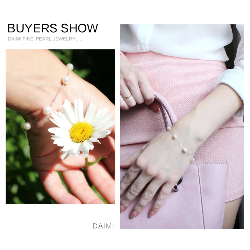 DAIMI серебряный браслет 6 7 мм белый рис пресноводный жемчуг европейский стиль