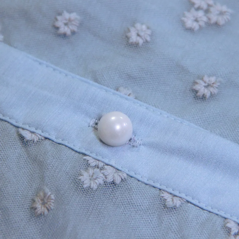 Shirts Polyester Women 2018 WoMen Blouses &amp Shirt Vintage Full Solid Stand Light Blue FGZ76 | Женская одежда