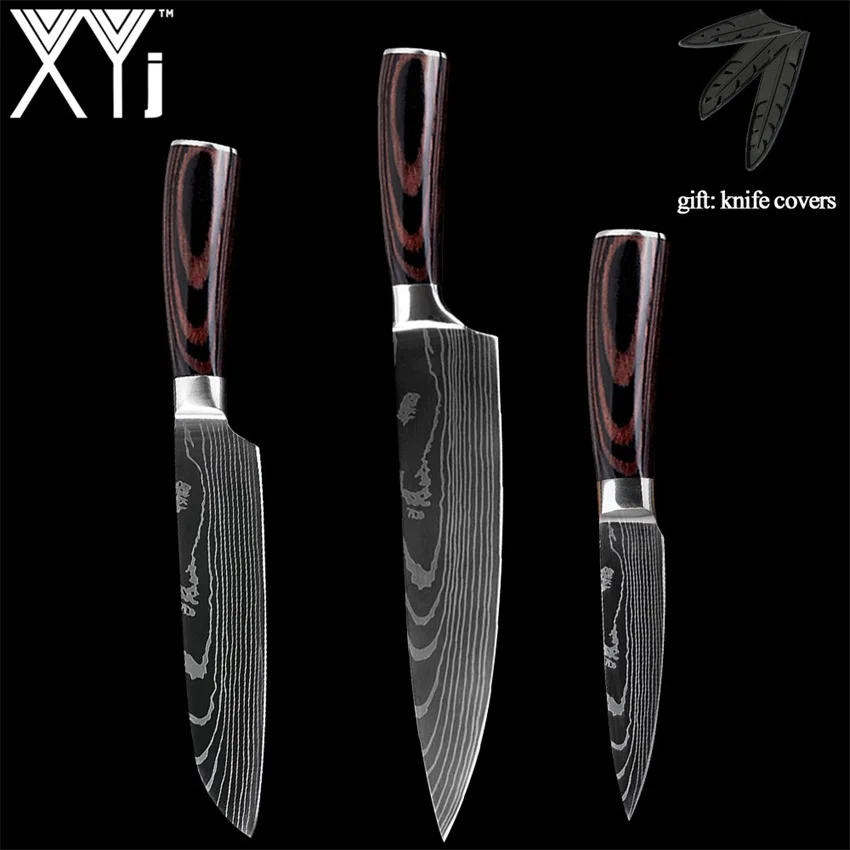 3 Pcs Knife Style2 XYj Новое поступление кухонные ножи из нержавеющей стали инструмент для приготовления фруктов Santoku нож шеф-повара Дамасские вены кухонные ножи - Цвет: 3 Pcs Knife Style2