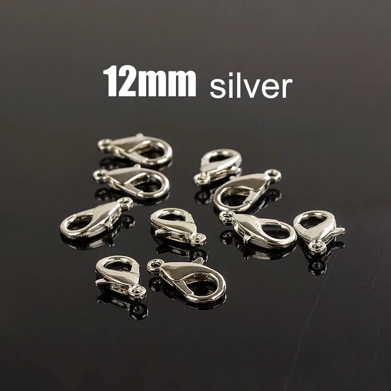 silver 12 50 шт. 10/12/14/16 мм Серебряный угольно-черный золотой застежками для изготовления ювелирных изделий Цепочки и ожерелья застежка Разъем Браслет "сделай сам" конец Крючки - Цвет: silver 12