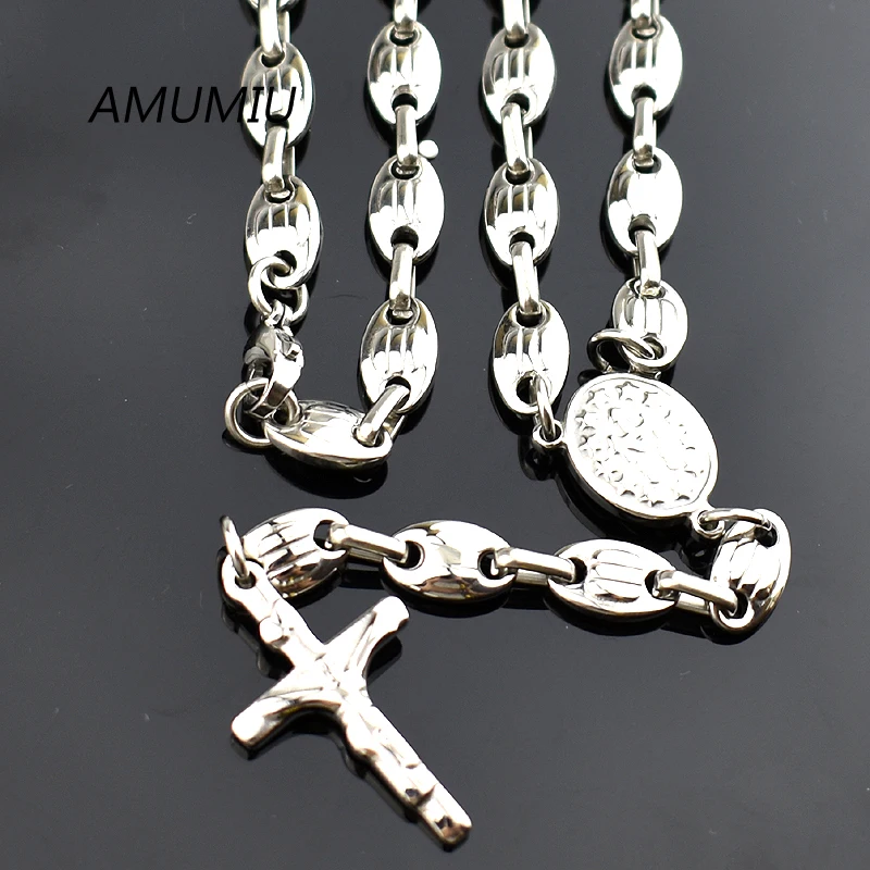 

AMUMIU New arrivals, Fashion Stainless Steel Rosary Cross Necklace Bead Chain Men Jewelry, 55cm Long, Wholesale HZN088