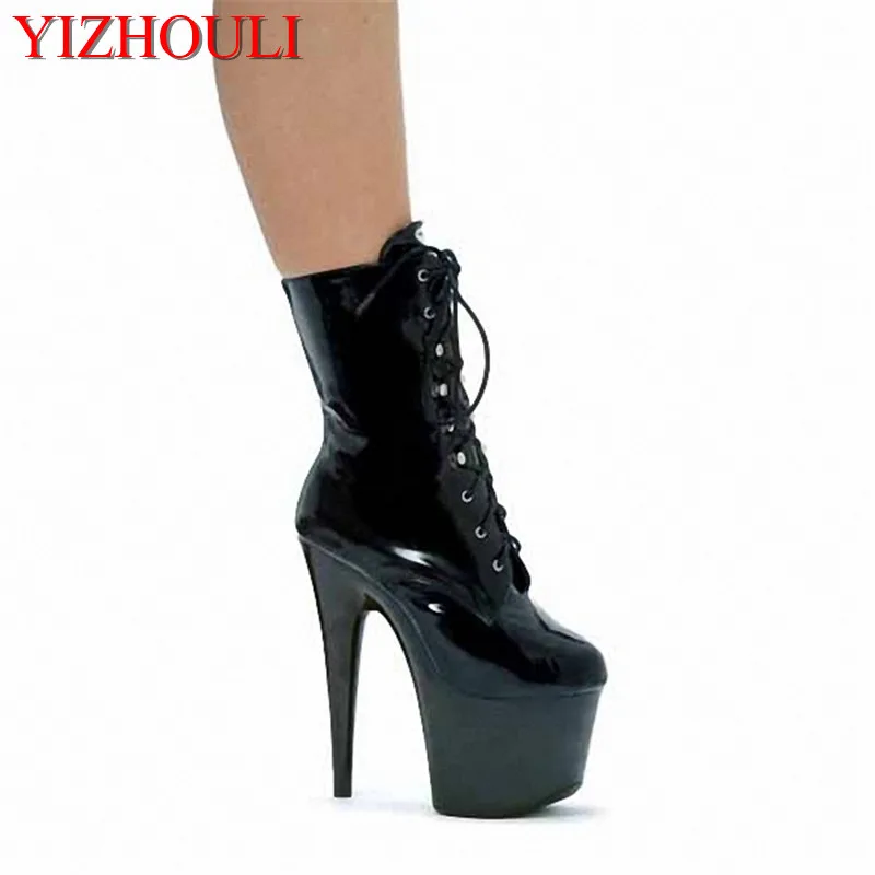 2018 women sexy 20cm ultra high heel shoes,pumps boots ,fashion soft leather black Ankle boots,plus big size 34-46
