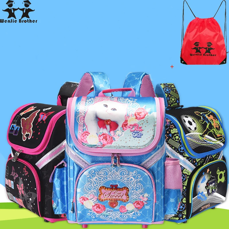 Wenjie brother 2022 New Kids cat butterfly School bag  EVA Folded Orthopedic Children boy and girls backpack Mochila Infantil