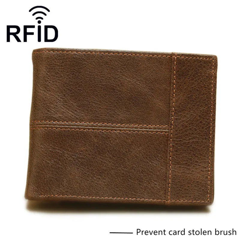 Мужские кошельки из натуральной кожи двойные Rfid блокирующие кредитные карты