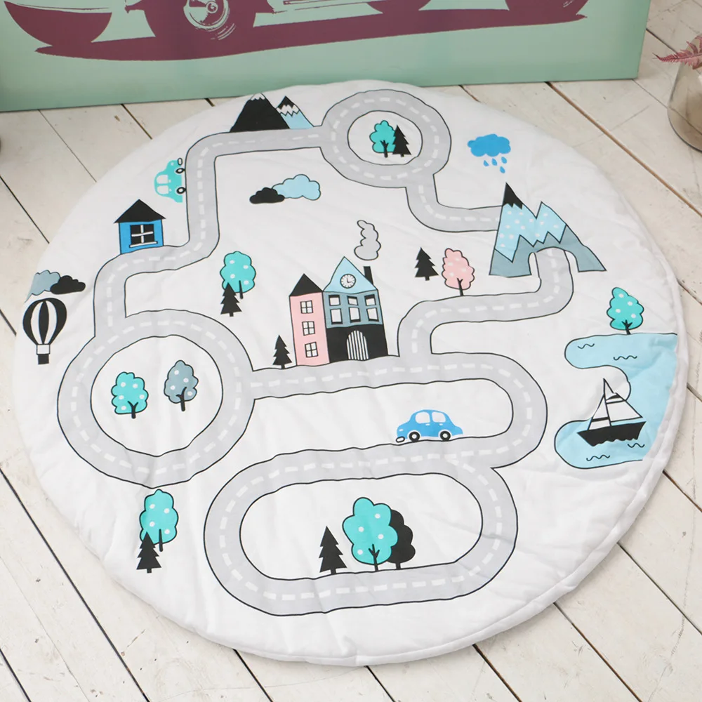 

90cm Round Nordic home children's shape forest road Crawling Mat Game Mat baby Canvas carpet Baby Room Decoration Play game mats