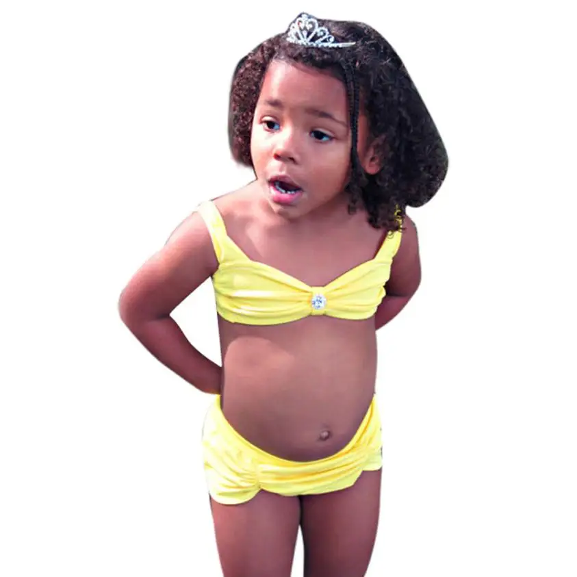 Ярко желтый одежда для малышей Дети Обувь девочек сплошной купальный костюм
