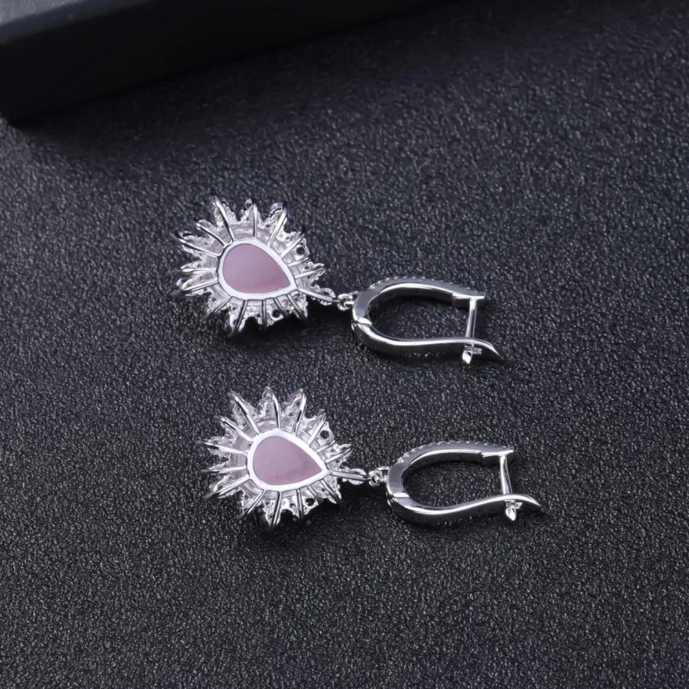 Серьги-подвески женские из серебра 925 пробы с натуральным розовым камнем |