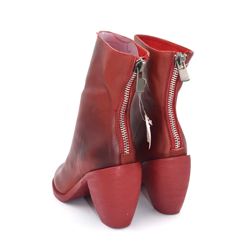 JAWAKYE/зимние Ботинки martin из натуральной кожи на высоком каблуке; цвет красный, белый, черный; женские ботильоны в британском ретро стиле на молнии