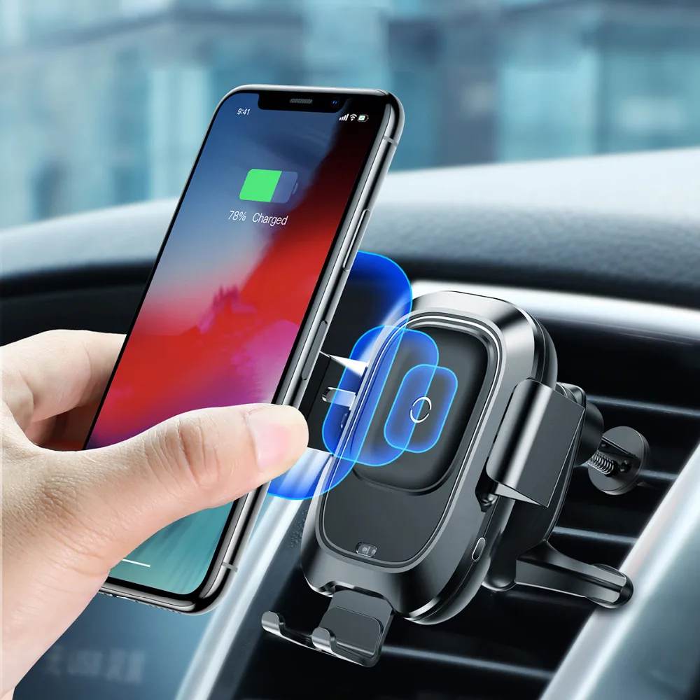 Baseus QI 10 Вт Беспроводное зарядное устройство для iphone X 8 Intelligent Sensing Air Vent держатель