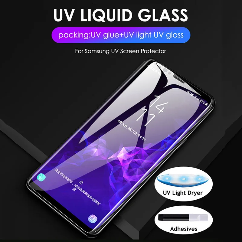 Защитная пленка для Samsung Galaxy закаленное стекло с УФ защитой экрана S8 S9 S10 Plus Note 8 9 S6