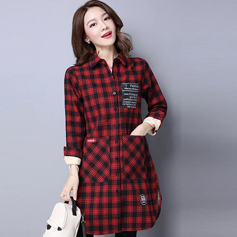 Женская длинная рубашка большого размера 2019 осень зима женские топы и блузки с