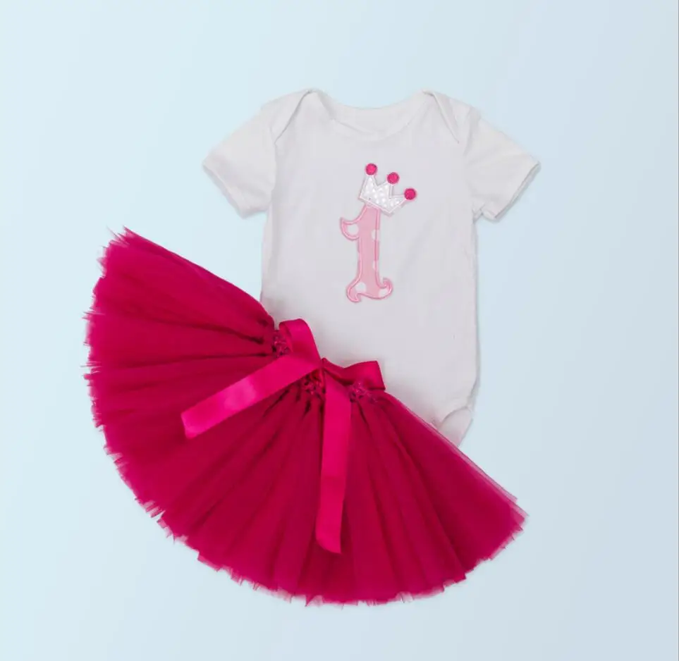 2 шт./компл. Ярко-розовая одежда для маленьких девочек Наряд первого дня рождения