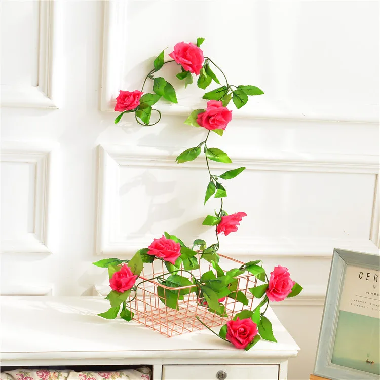 Rose Red 250 см/лот шелковые розы плюща лоза с зелеными листьями для дома Свадебные украшения поддельные листья diy Висячие гирлянды искусственные цветы - Цвет: Rose Red