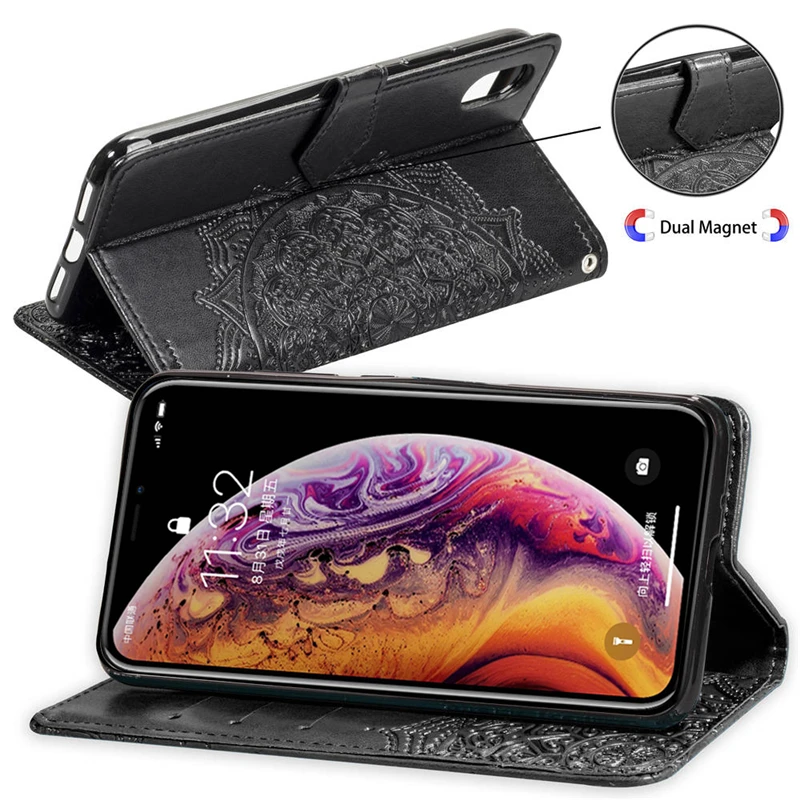 Мандала PU кожаный бумажник флип чехол для iphone 6/6 S 7 8 плюс iphone X XS Max XR 5S SE телефон магнит застежка держателя карты кобуры