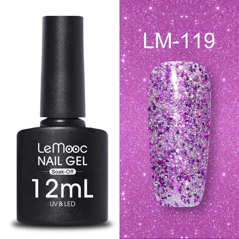 LM-119 LEMOOC, 12 мл, Цветной Гель-лак для ногтей, блестки, блестки, полуперманентный замачиваемый лак, УФ-гель, сделай сам, Гель-лак для ногтей - Цвет: LM-119
