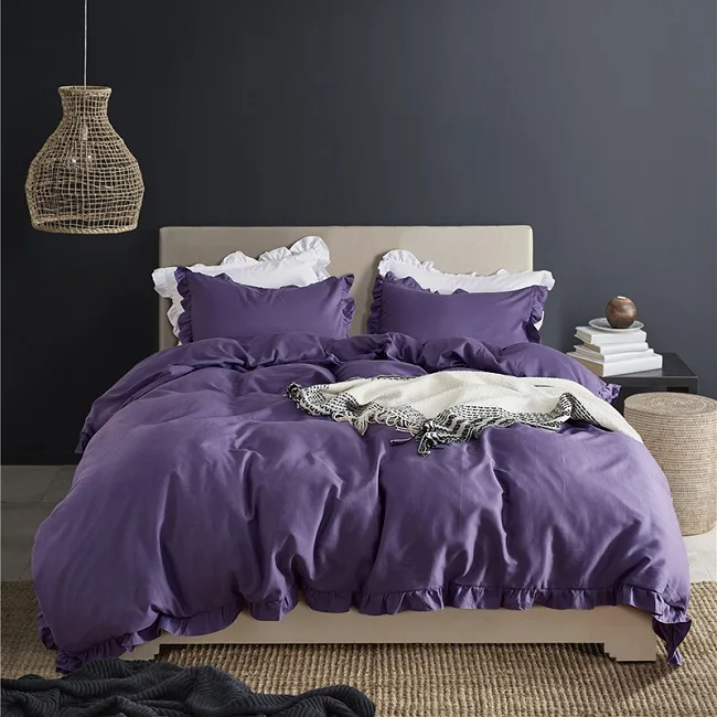 purple Романтичный розовый комплект постельного белья, Элегантный Пододеяльник с оборками, набор из 2/3 предметов, постельное белье, пододеяльник для близнецов, королева, король, свадебное украшение - Цвет: purple