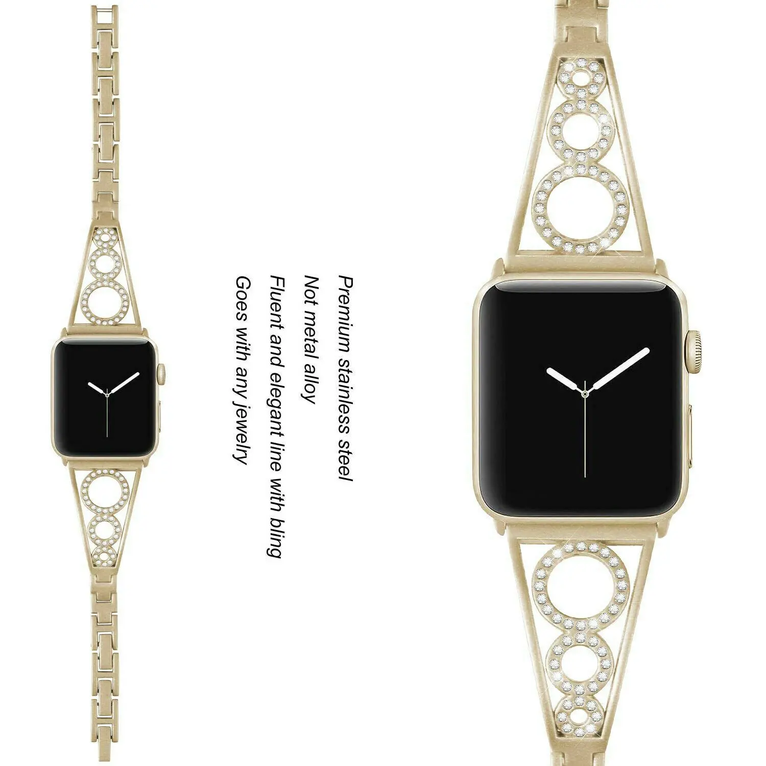 Ремешок Bling часы украшенные драгоценными камнями для Apple Watch Series 4 3 2 1 Круглый