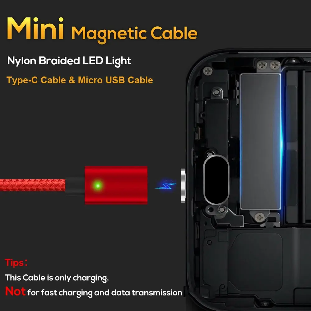 TOPK F-Mini1 Магнитный кабель usb Тип C и Micro USB нейлоновый светодиодный Плетеный