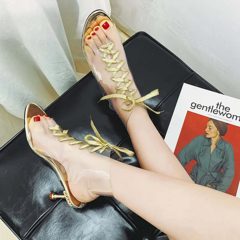 Женские прозрачные ботильоны Fujin на высоком каблуке с открытым носком ремешках