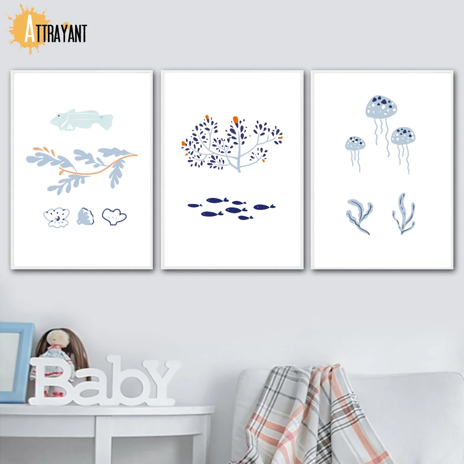 Turtle Fish Shell Mica Coral Marine Life Wall Art Canvas Painting Nordic Posters And Prints Pictures For Living Room Decor | Дом и сад