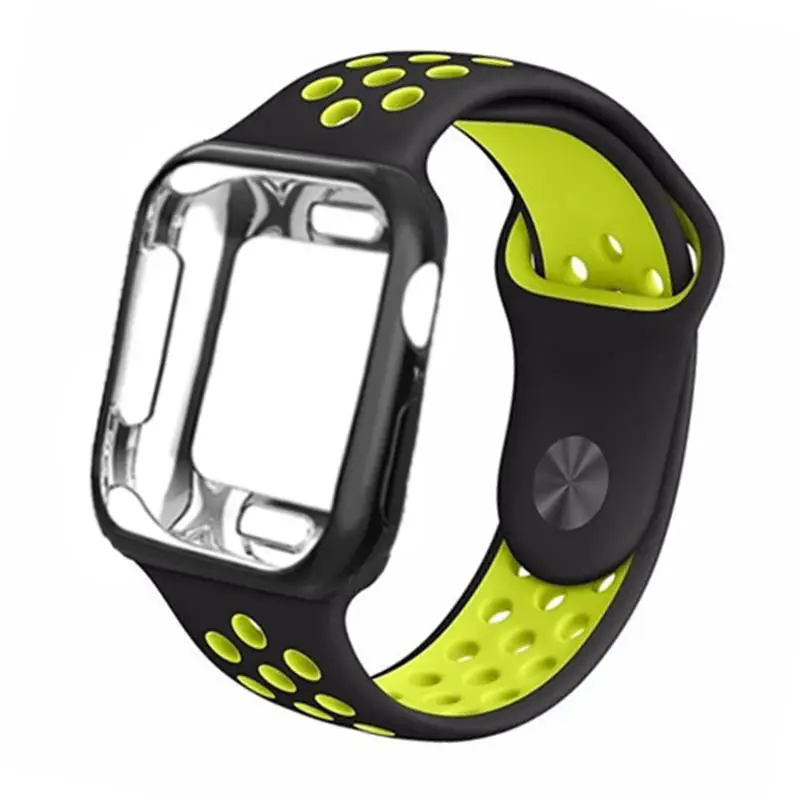 Стильный чехол + ремешок для apple watch Apple Watch band 44 мм 38 iwatch 42 40 спортивный силиконовый