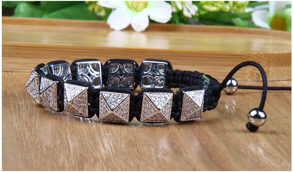 Ailatu роскошный мужской Micro Pave прозрачный CZ Пирамида плетеный браслет мужской подарок 10x10 мм Высокое качество
