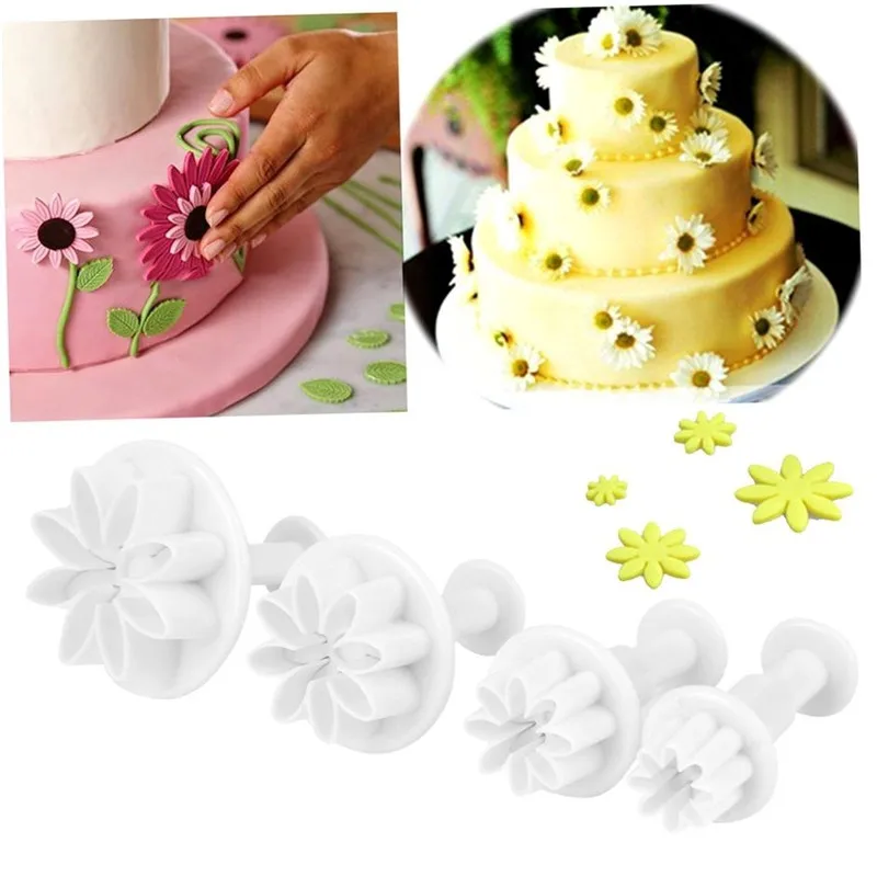 4Pcs/Set Daisy Flower Cookie Sunflower Plunger Sugarcraft Cutter Fondant Cake Mold Baking Decorating Tools | Дом и сад
