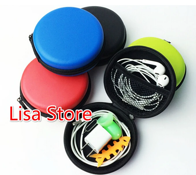 

Free EMS DHL 100pcs Zipper Round Storage Bag Carrying Hard Hold Case For Earphone Headphone Data Cable Earbuds SD Card Bag
